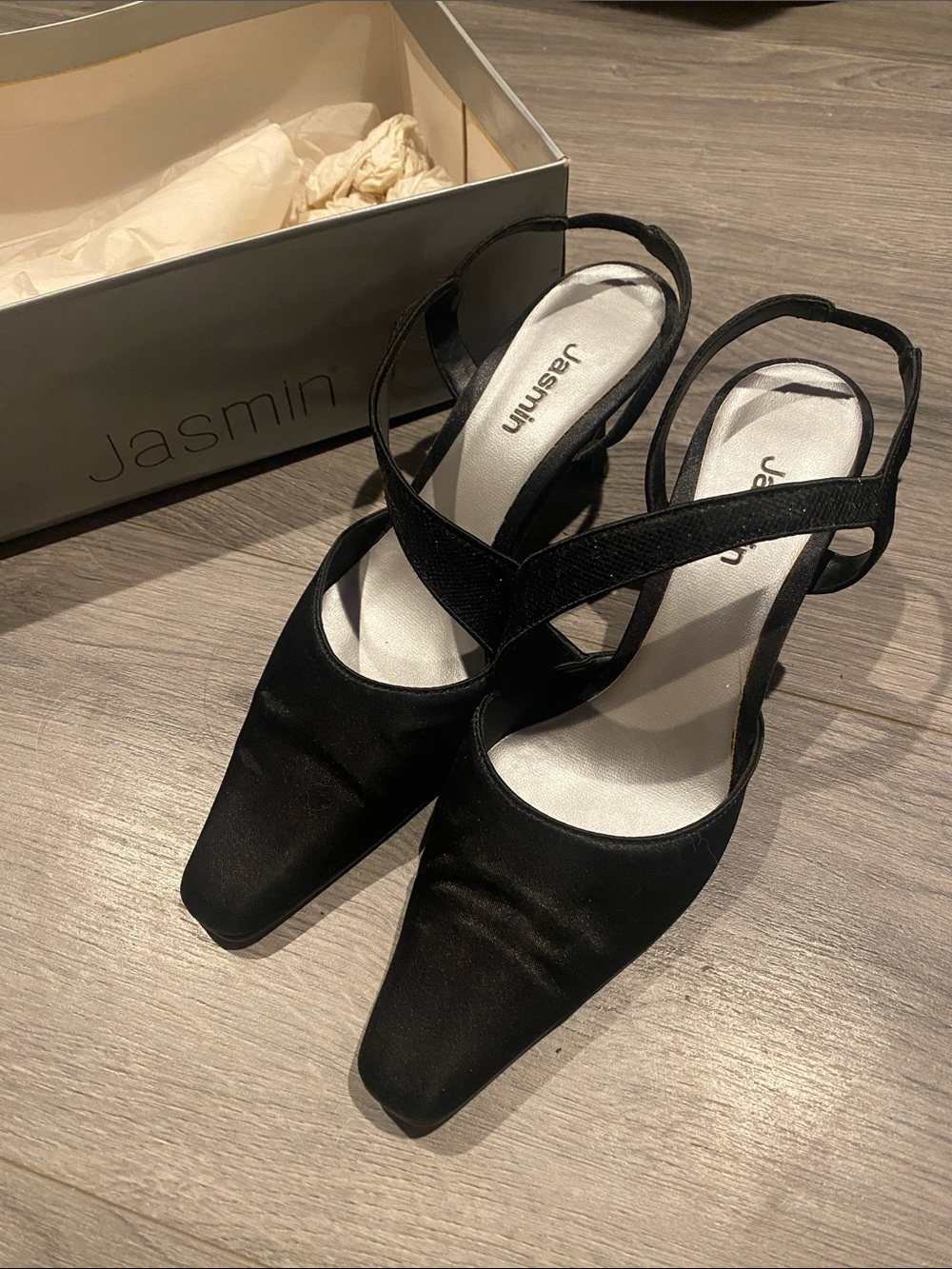 Jasmine Black Crisscross Slingback Heels